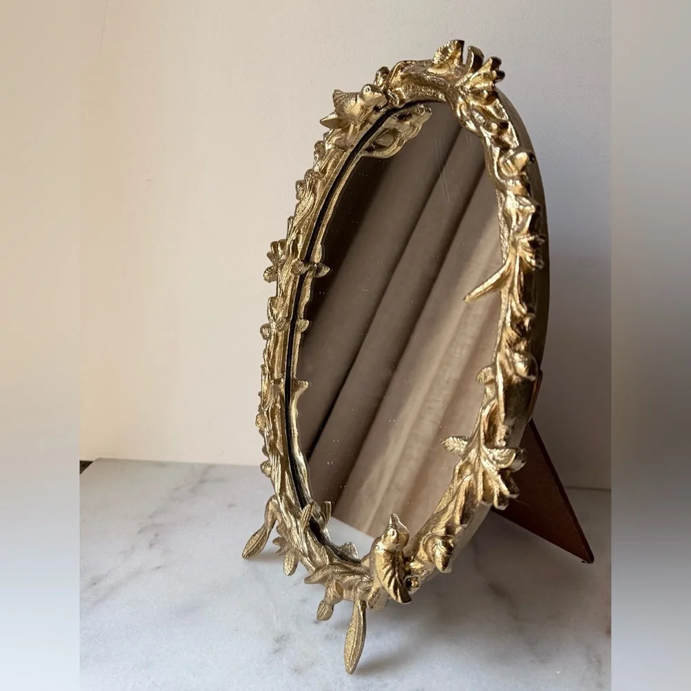 Ashland Ornate Gold Floral Oval Mirror Antique Gold Vintage Botanical Mirror